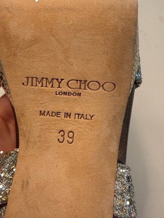 Jimmy Choo Gold Glitter Crisscross Platform Stilettos - Picture 3 of 3